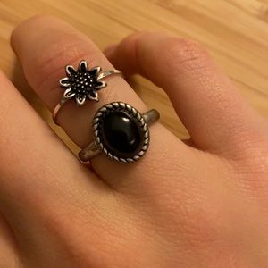 2 piece black and metal ring set WITH matching earrings